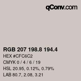カラーコード: RGB 207 198.8 194.4 | qconv.com