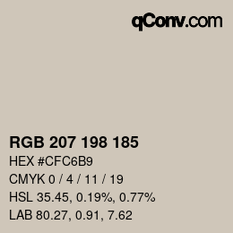 Color code: RGB 207 198 185 | qconv.com