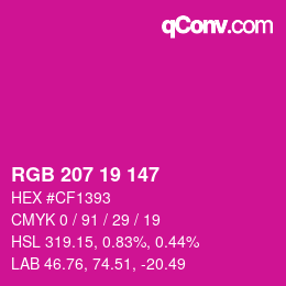 颜色代码: RGB 207 19 147 | qconv.com