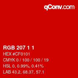 Color code: RGB 207 1 1 | qconv.com