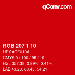 カラーコード: RGB 207 1 10 | qconv.com