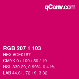 Farbcode: RGB 207 1 103 | qconv.com