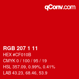 カラーコード: RGB 207 1 11 | qconv.com