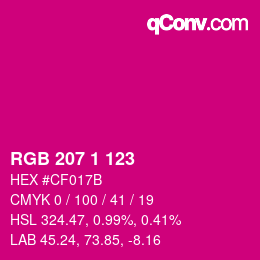 Color code: RGB 207 1 123 | qconv.com