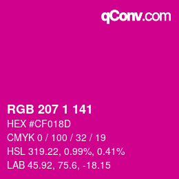 カラーコード: RGB 207 1 141 | qconv.com