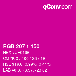 カラーコード: RGB 207 1 150 | qconv.com
