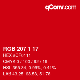 カラーコード: RGB 207 1 17 | qconv.com