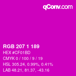 カラーコード: RGB 207 1 189 | qconv.com