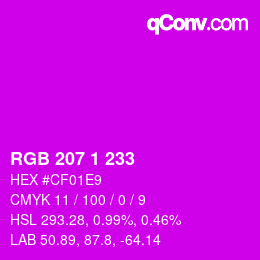 Code couleur: RGB 207 1 233 | qconv.com