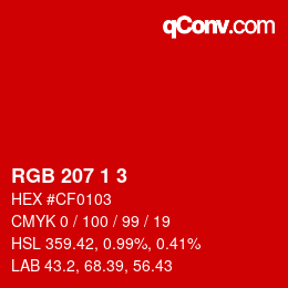 Color code: RGB 207 1 3 | qconv.com