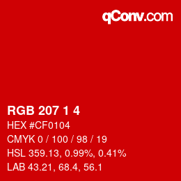 Color code: RGB 207 1 4 | qconv.com