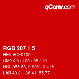 Color code: RGB 207 1 5 | qconv.com