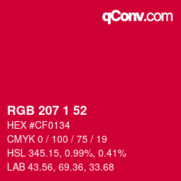 カラーコード: RGB 207 1 52 | qconv.com