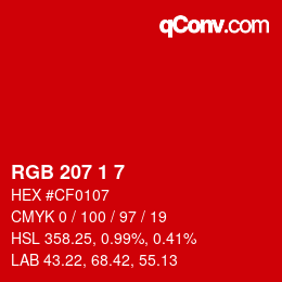 Color code: RGB 207 1 7 | qconv.com