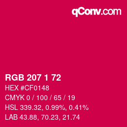 カラーコード: RGB 207 1 72 | qconv.com