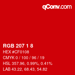 Farbcode: RGB 207 1 8 | qconv.com