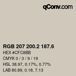 カラーコード: RGB 207 200.2 187.6 | qconv.com