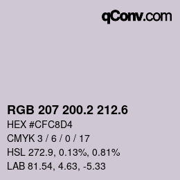 カラーコード: RGB 207 200.2 212.6 | qconv.com