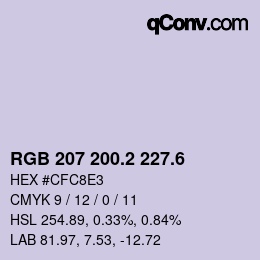 カラーコード: RGB 207 200.2 227.6 | qconv.com