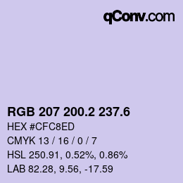 カラーコード: RGB 207 200.2 237.6 | qconv.com