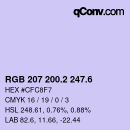 カラーコード: RGB 207 200.2 247.6 | qconv.com