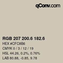カラーコード: RGB 207 200.6 182.6 | qconv.com