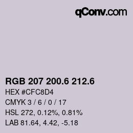 カラーコード: RGB 207 200.6 212.6 | qconv.com