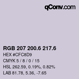 カラーコード: RGB 207 200.6 217.6 | qconv.com