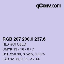 カラーコード: RGB 207 200.6 237.6 | qconv.com