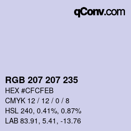 カラーコード: RGB 207 207 235 | qconv.com
