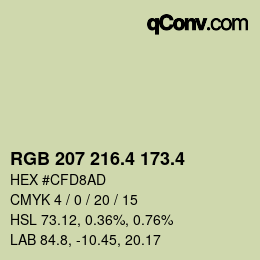 カラーコード: RGB 207 216.4 173.4 | qconv.com