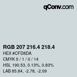 カラーコード: RGB 207 216.4 218.4 | qconv.com