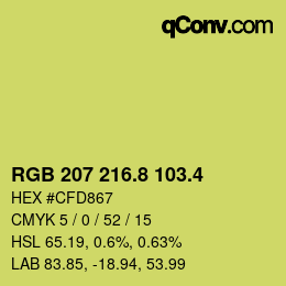 カラーコード: RGB 207 216.8 103.4 | qconv.com