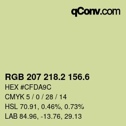 カラーコード: RGB 207 218.2 156.6 | qconv.com