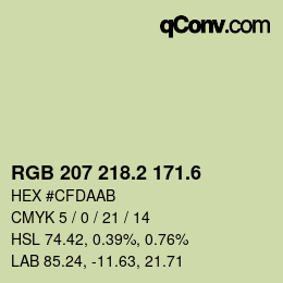 カラーコード: RGB 207 218.2 171.6 | qconv.com