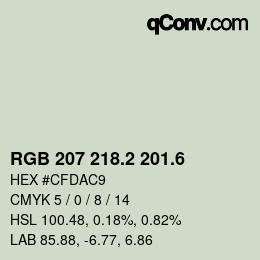 カラーコード: RGB 207 218.2 201.6 | qconv.com