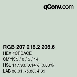 カラーコード: RGB 207 218.2 206.6 | qconv.com