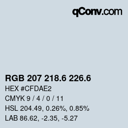 カラーコード: RGB 207 218.6 226.6 | qconv.com