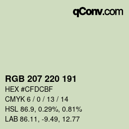 Color code: RGB 207 220 191 | qconv.com