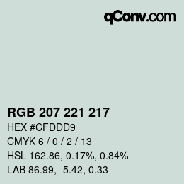 Color code: RGB 207 221 217 | qconv.com