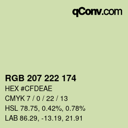 Color code: RGB 207 222 174 | qconv.com