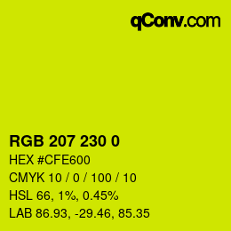 Color code: RGB 207 230 0 | qconv.com
