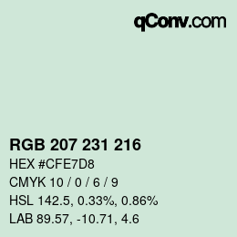 カラーコード: RGB 207 231 216 | qconv.com