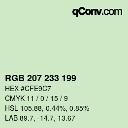 Color code: RGB 207 233 199 | qconv.com