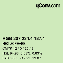 カラーコード: RGB 207 234.4 187.4 | qconv.com