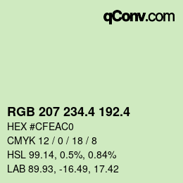 カラーコード: RGB 207 234.4 192.4 | qconv.com