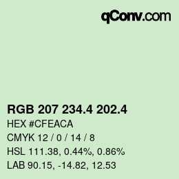 カラーコード: RGB 207 234.4 202.4 | qconv.com