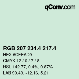 カラーコード: RGB 207 234.4 217.4 | qconv.com