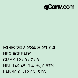 カラーコード: RGB 207 234.8 217.4 | qconv.com
