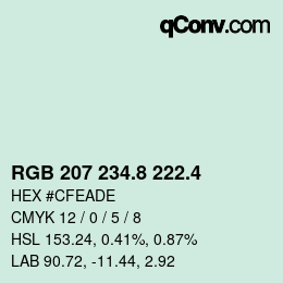 カラーコード: RGB 207 234.8 222.4 | qconv.com